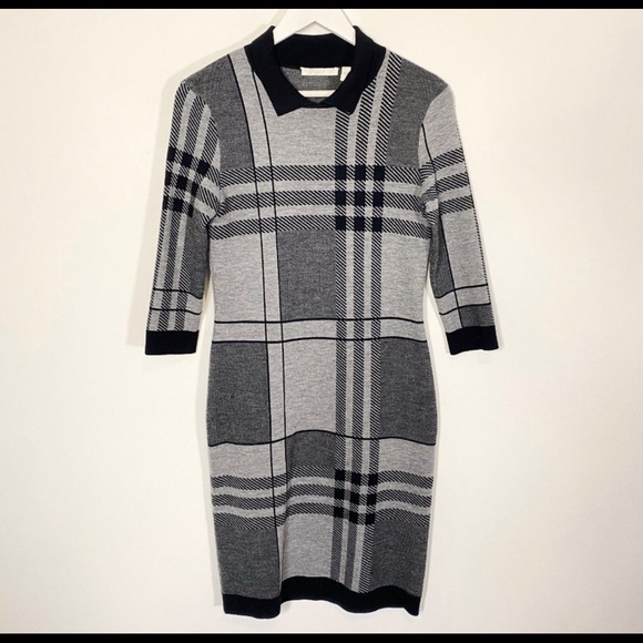 Hugo Boss Gray Plaid Wool Blend Knit Sweater Dress - Picture 3 of 10